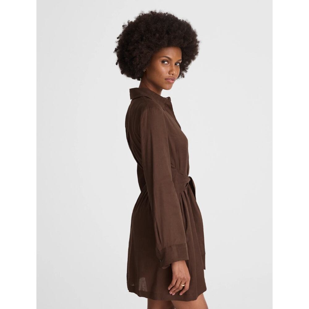 NWT Madewell Tie-Front Shirtdress Brown Size 14 Retail $148 - Picture 3 of 8